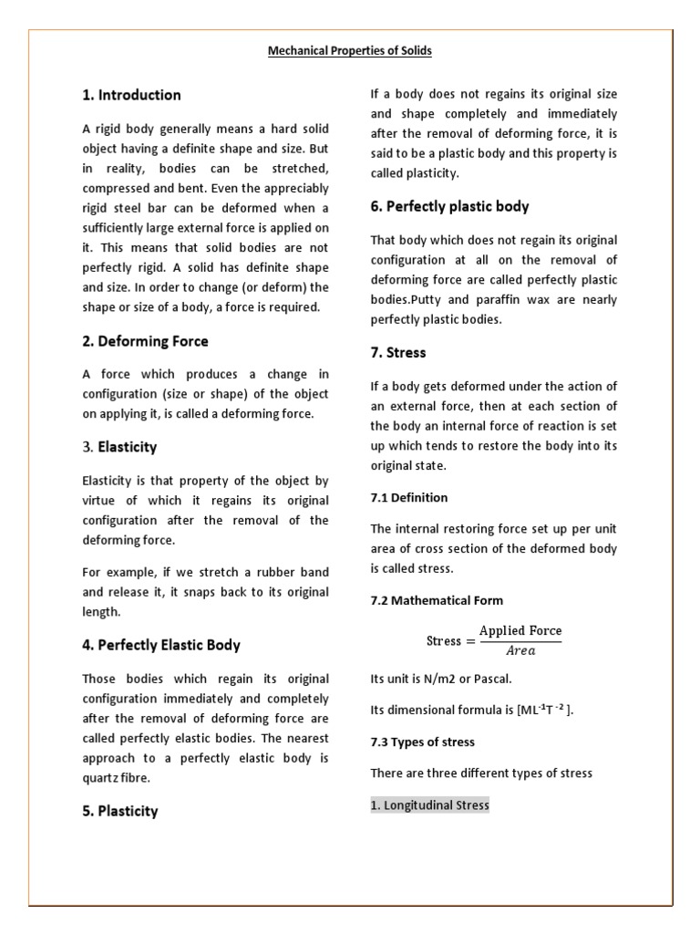 Mechanical Properties of Solids Explained | PDF | Deformation ...