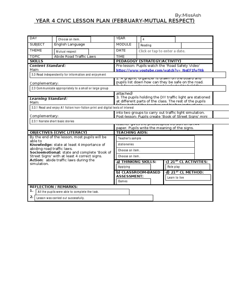 Year 4 civic lesson plan february mutual respect by missash pdf