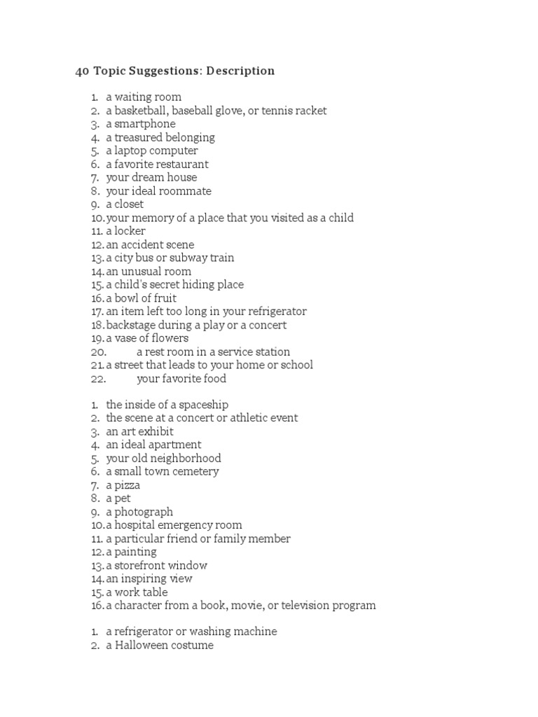 40 Topic Suggestions | PDF | Essays