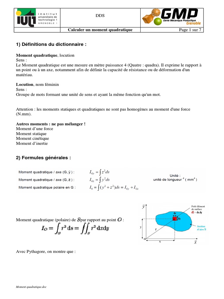 Calcul du Moment Quadratique PDF Grandeur physique Espace — free download