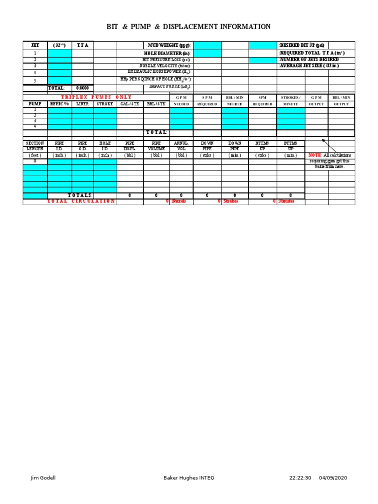 Bit & Pump & Displacement Information: Triplex Pumps Only | PDF ...