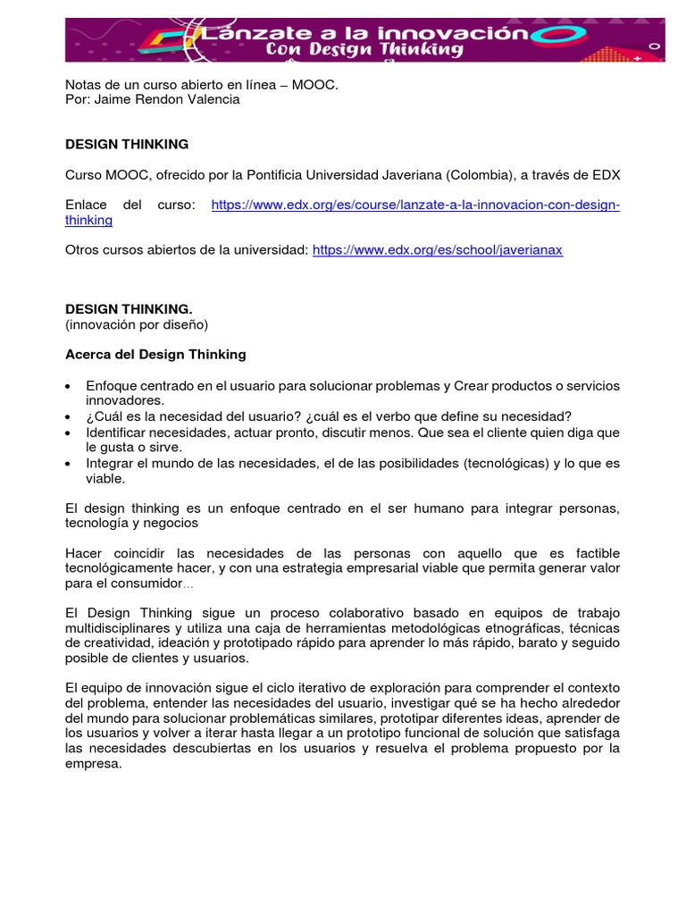 Design Thinking - Inovacion Por Diseño | PDF | Curso abierto masivo en ...
