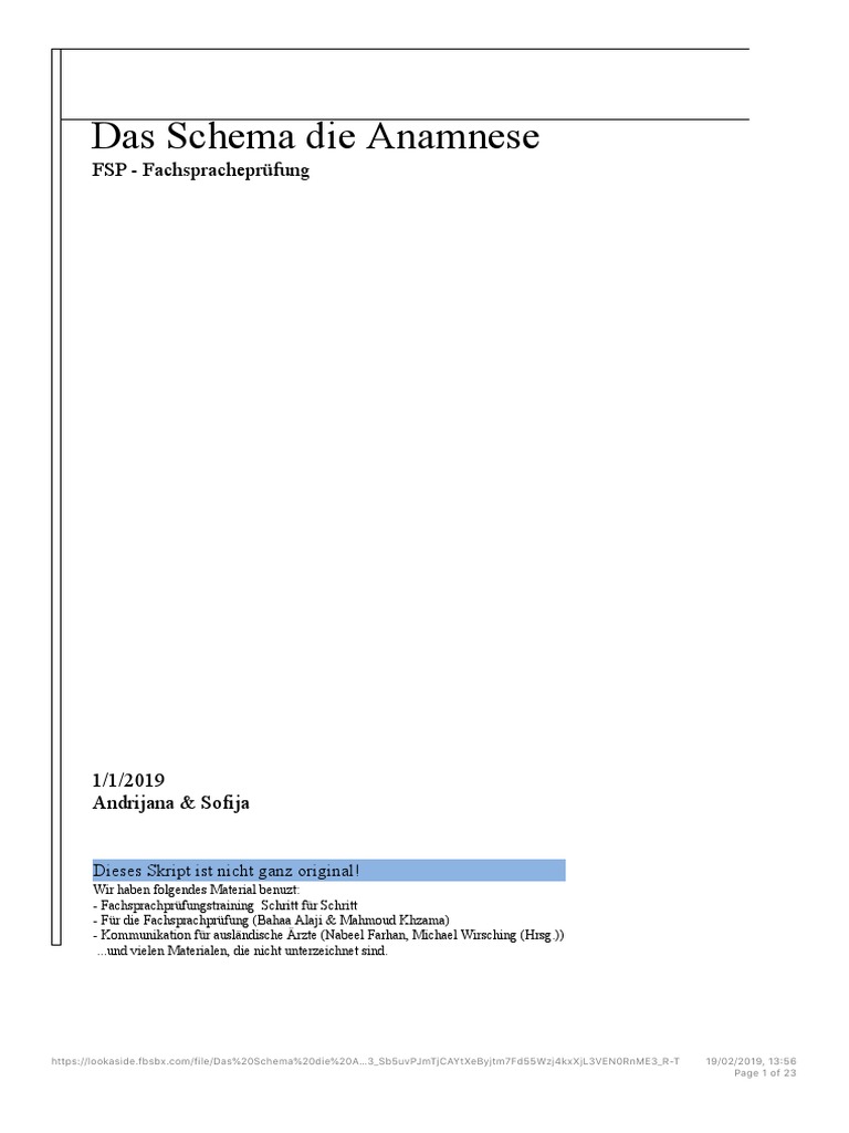 Das Schema Die Anamnese | PDF