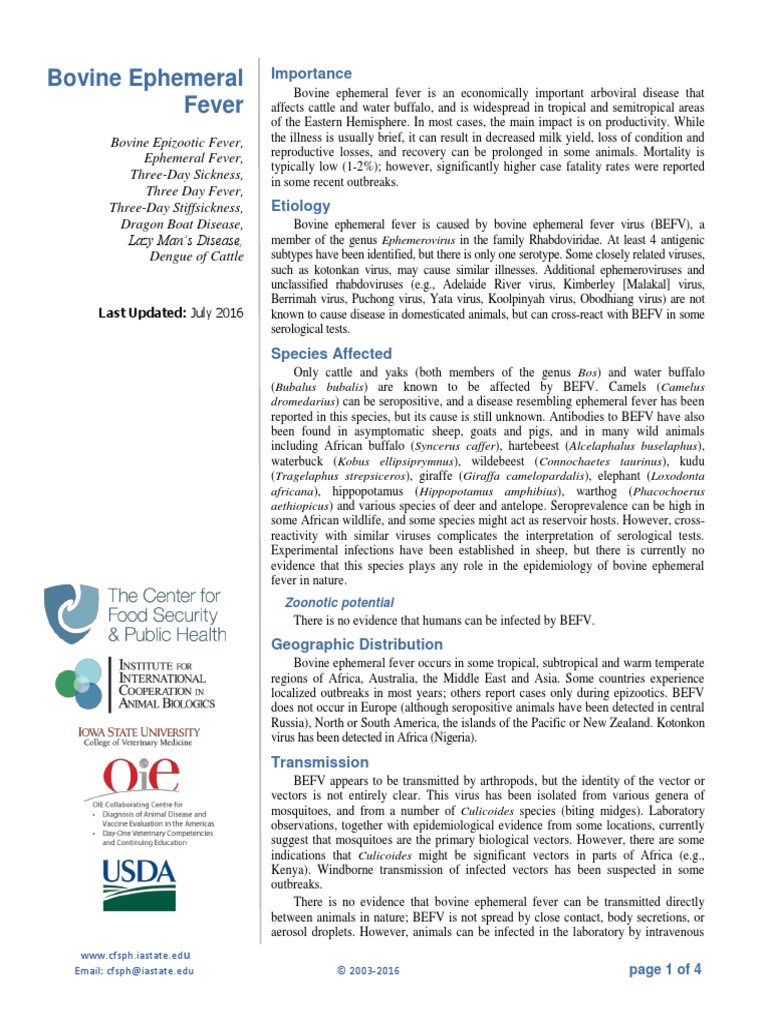 Bovine Ephemeral Fever PDF PDF Elisa Infection