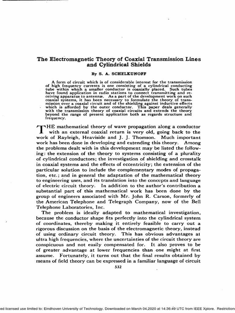 The Theory of Coaxial Transmission Lines and