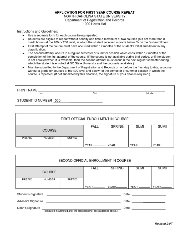 NC State Course Repeat Application | PDF | Academic Term | Behavior ...