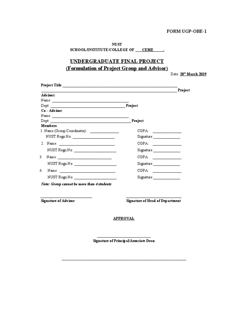 NUST Undergraduate Project Form UGP-OBE-1 | PDF | Business | Art