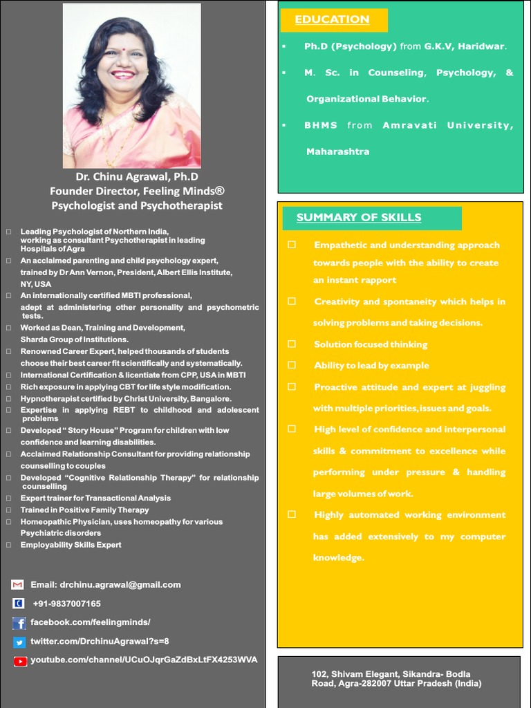 Updated CV (Dr. Chinu Agrawal) - 1 | Download Free PDF | Cognitive ...