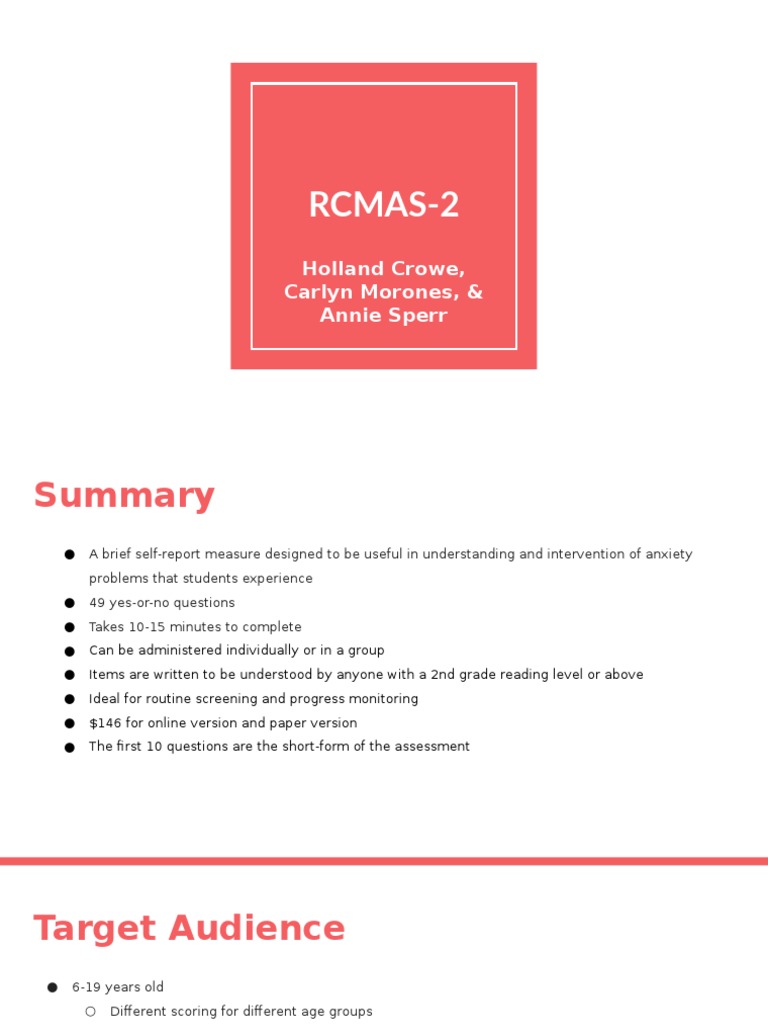 Rcmas PDF Self Report Study Anxiety Rcmas PDF Self Report Study Anxiety