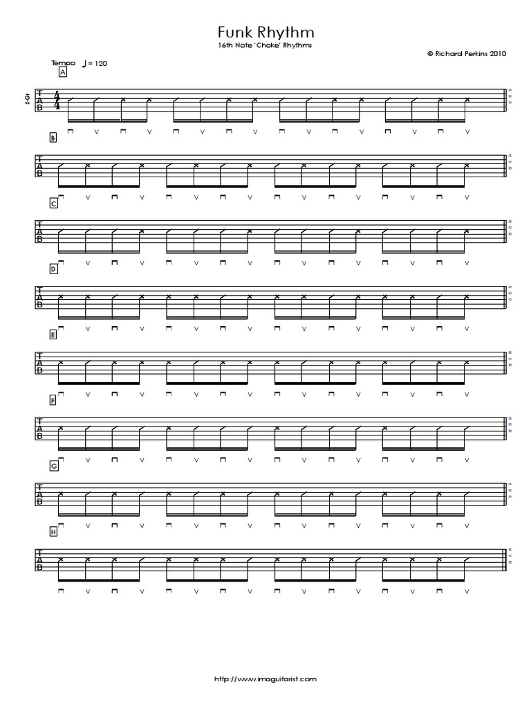 Funk Rhythm: 16th Note 'Choke' Rhythms © Richard Perkins 2010 Tempo 120 ...
