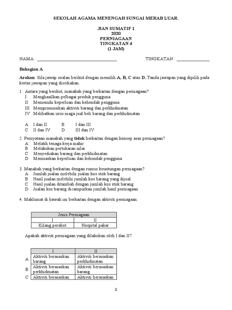 Ujian Perniagaan Tingkatan Empat Pdf