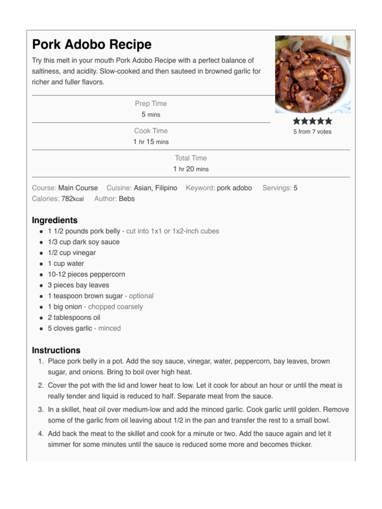 Authentic Filipino Pork Adobo Recipe Foxy Folksy PDF