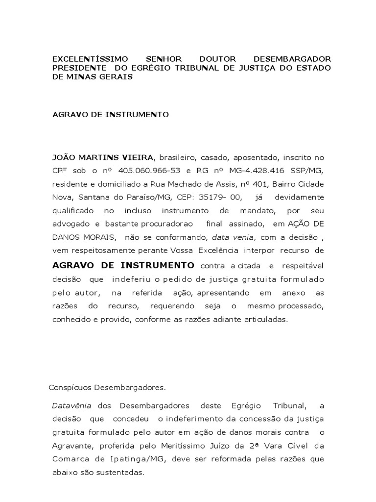 01 - Agravo - de - Instrumento - Ajg, PDF, Advogado