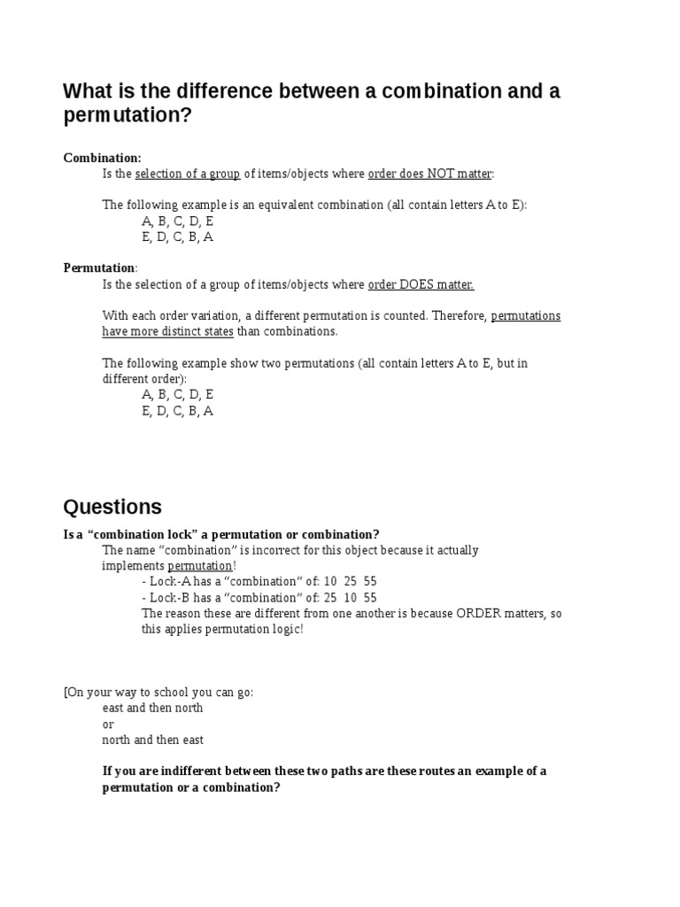 Combinations vs. Permutations Explained | PDF
