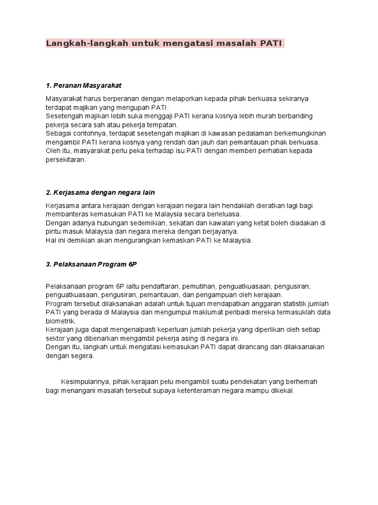 Langkah Atasi Masalah PATI di Malaysia | PDF