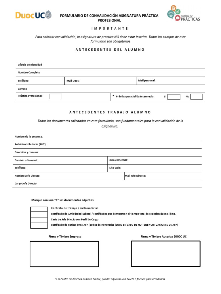 Formulario de Convalidación de Práctica | PDF | Documento ...