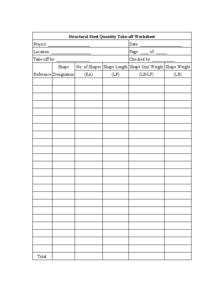 Structural Steel Take-off Worksheet | PDF | Art | Computers