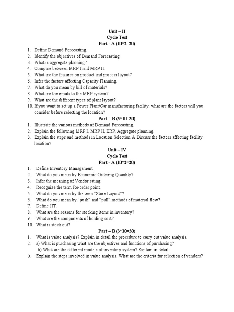 Unit - II Cycle Test Part - A (10 2 20) | PDF