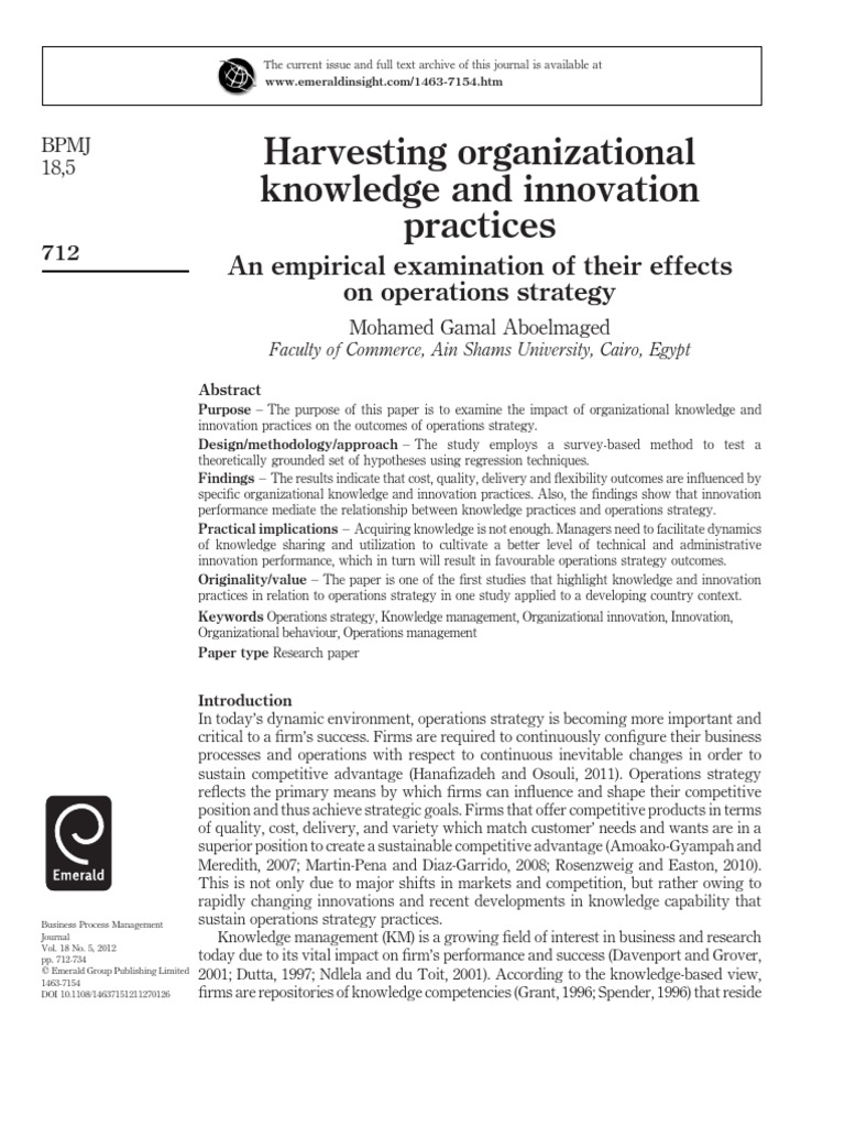 Impact of Knowledge on Operations Strategy | PDF | Strategic Management ...
