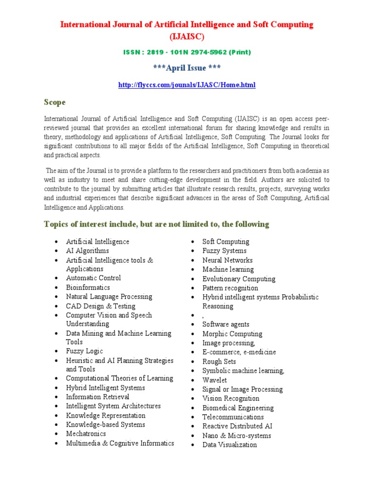 International Journal of Artificial Intelligence and Soft Computing ...