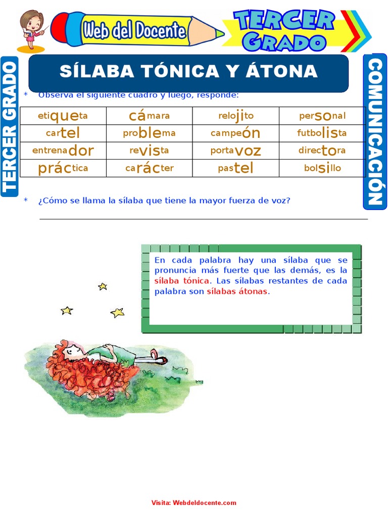 Sílaba Átona y Tónica para Tercer Grado de Primaria | PDF