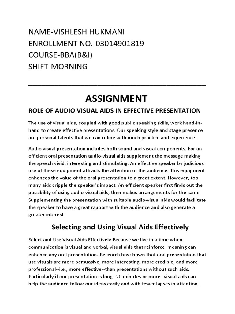 Assignment Audio Visual Aids PDF Psychological Concepts Cognitive