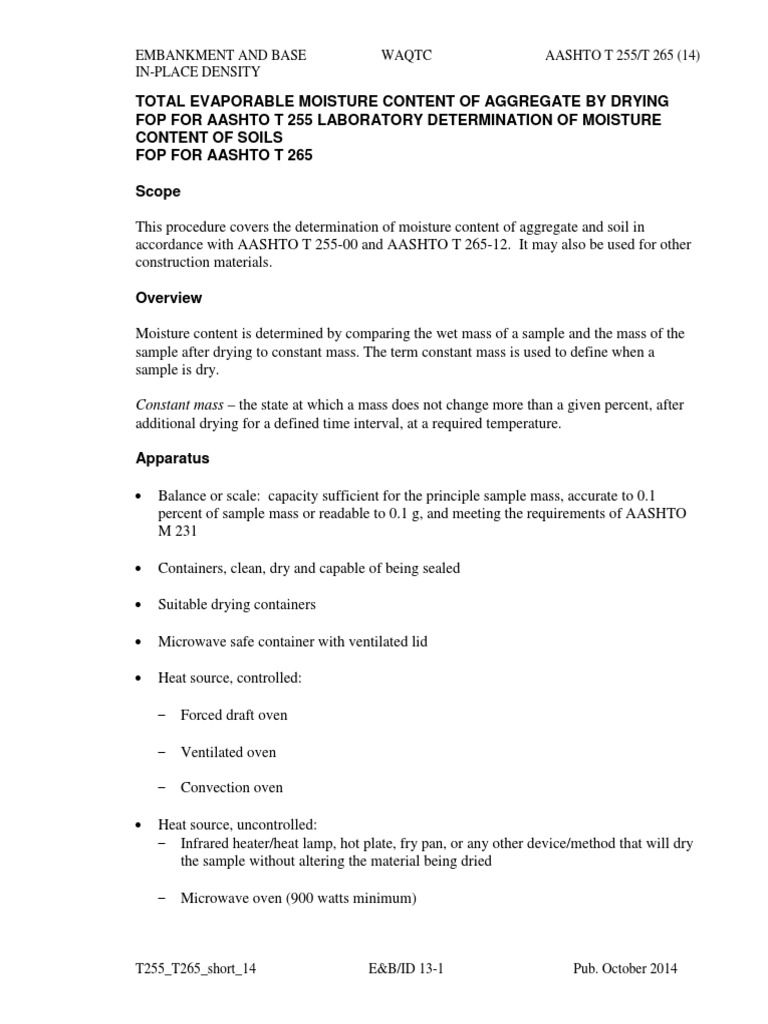 Aashto T 255 And 265 2014 Download Free Pdf Soil Density