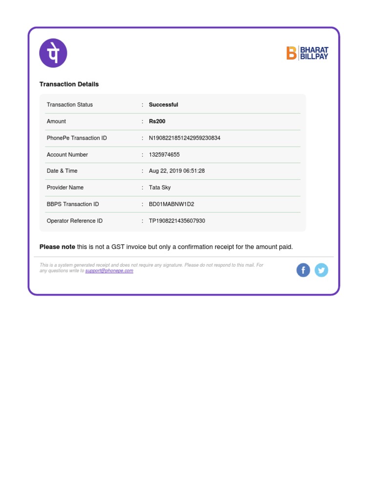 PhonePe Payment Confirmation Receipt | PDF