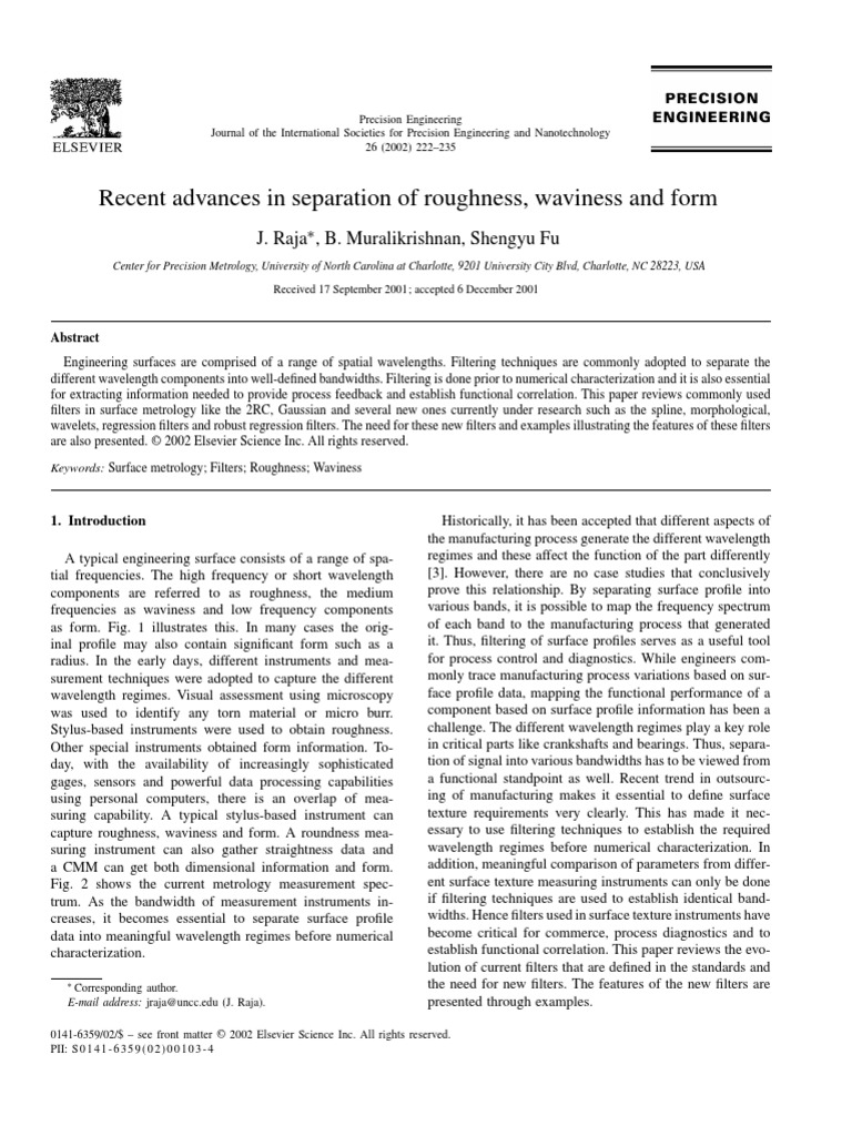Waviness Form and Roughness | PDF | Wavelet | Surface Roughness