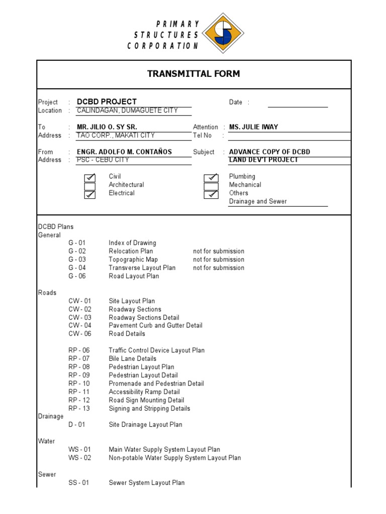 DCBD Project Transmittal Form | PDF | Transportation Engineering ...