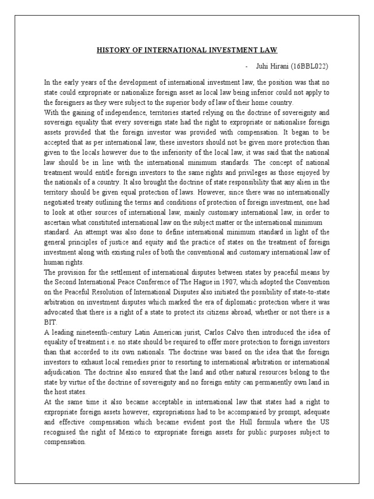 Evolution of International Investment Law | PDF | International Law ...