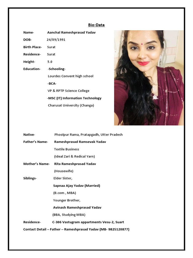 Aanchal Yadav's Bio-Data | PDF
