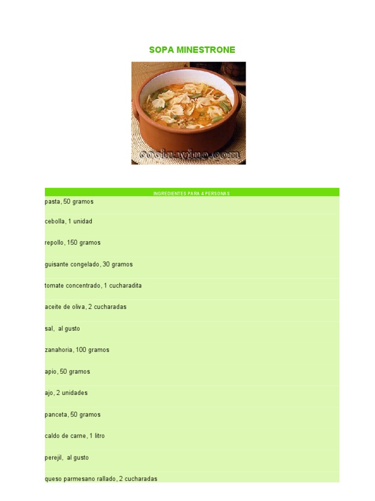 Sopa Minestrone | PDF | Sopa | Pasta