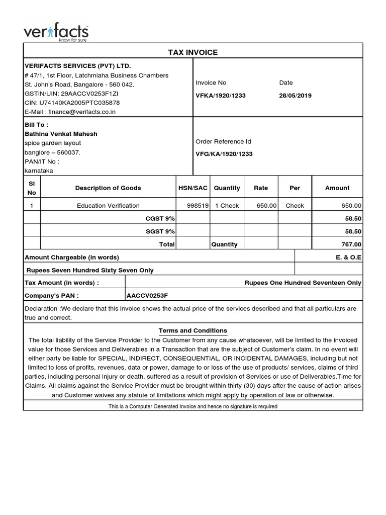 Tax Invoice for Education Verification | PDF | Invoice | Taxes