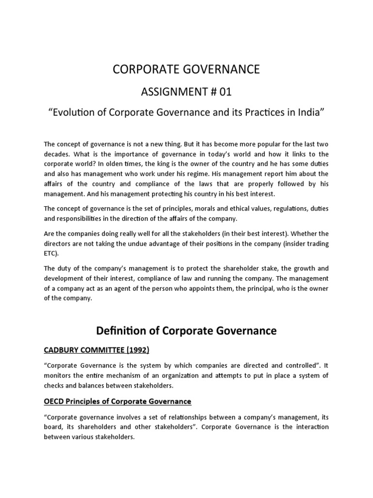 Evolution of Corporate Governance in India | PDF | Corporate Governance ...