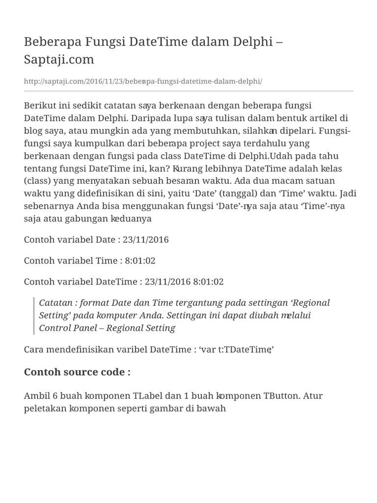 Fungsi DateTime dalam Delphi: Panduan Lengkap | PDF