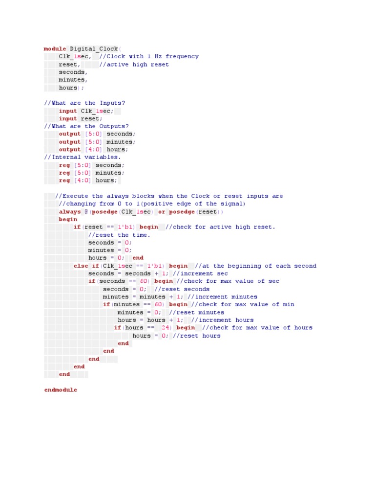 Digital Clock Verilog Module PDF