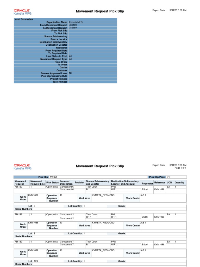 Kymeta MFG Movement Request Pick Slip | PDF | Computing | Computing And ...