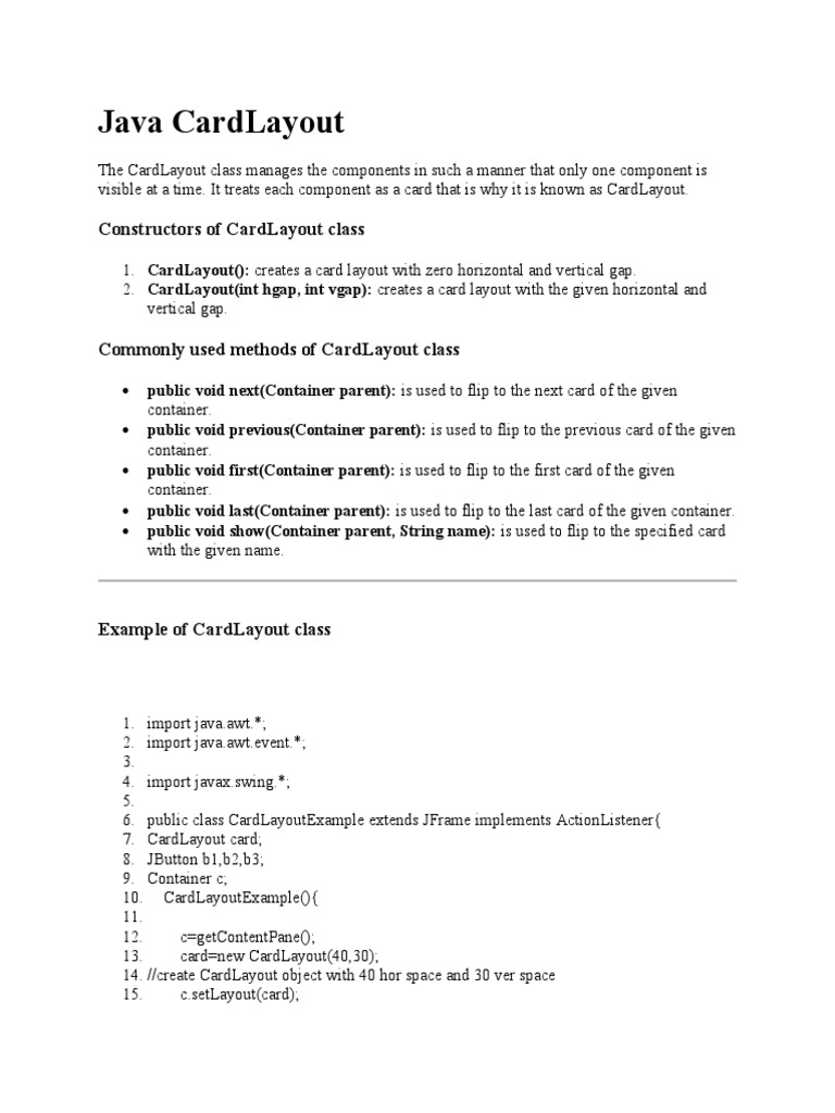 Java CardLayout | PDF