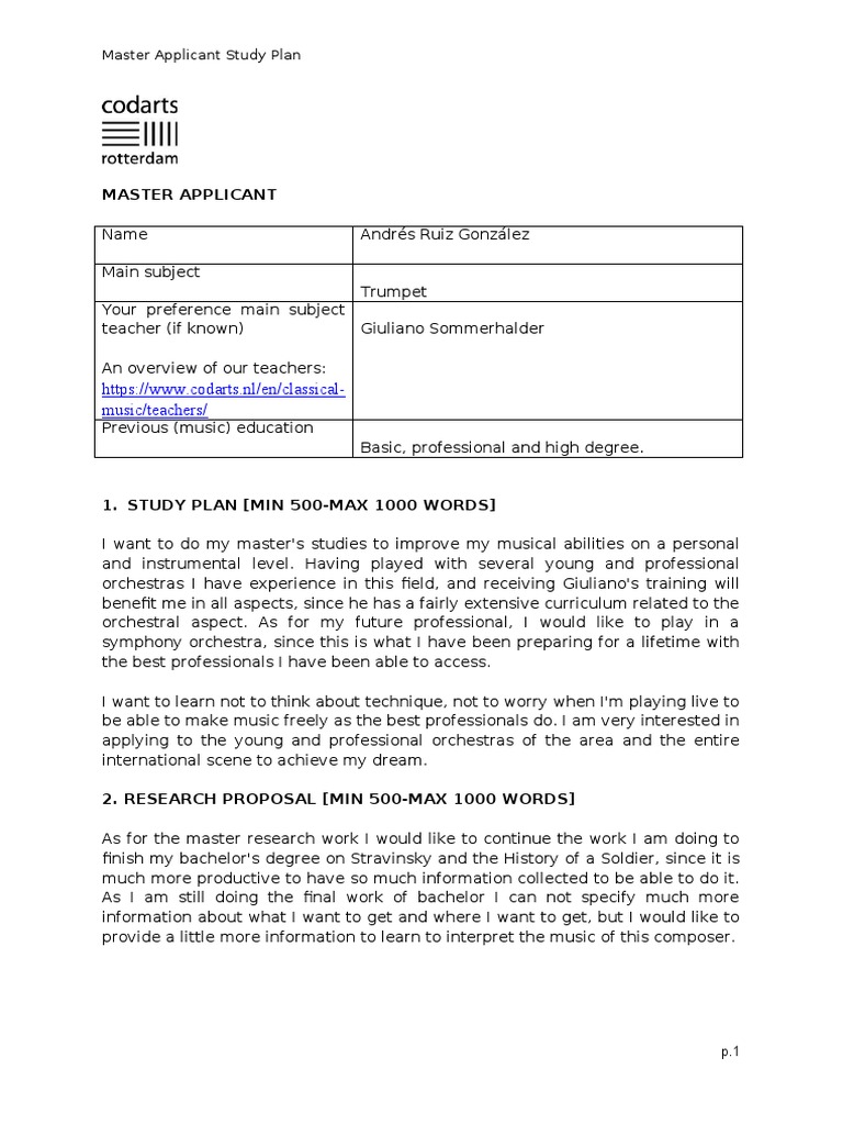 Master's Study Plan for Trumpet Performance | PDF | Language Arts ...