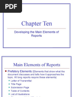 Chapter Ten: Developing The Main Elements of Reports