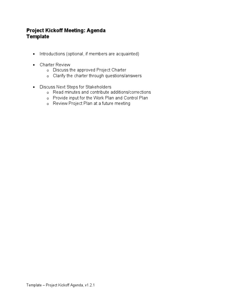 Template - 3.1 Project Kickoff Agenda v1.2.1 | PDF