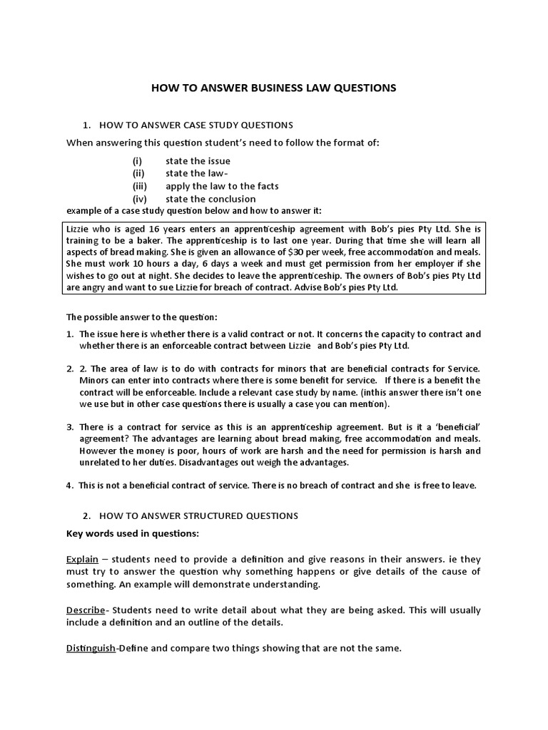 How To Answer Business Law Questions: Key Words Used in Questions | PDF |  Civil Law (Legal System) | Business Law