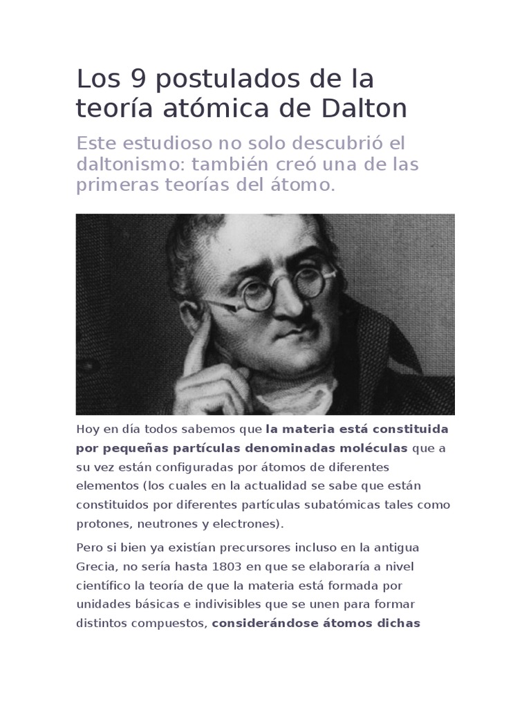 Postulados de la Teoría Atómica de Dalton | PDF | Átomos | Importar