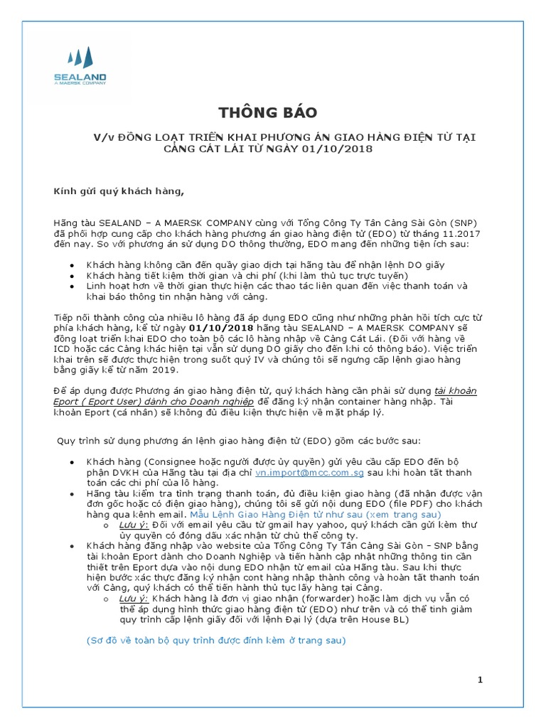 Sealand Customer Advisory EDO Implementation 20181001 VN PDF