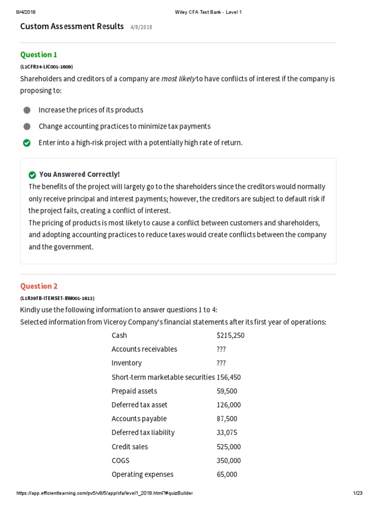 Wiley CFA Test Bank 180408 (40 Preguntas) | PDF | Net Present Value |  Internal Rate Of Return