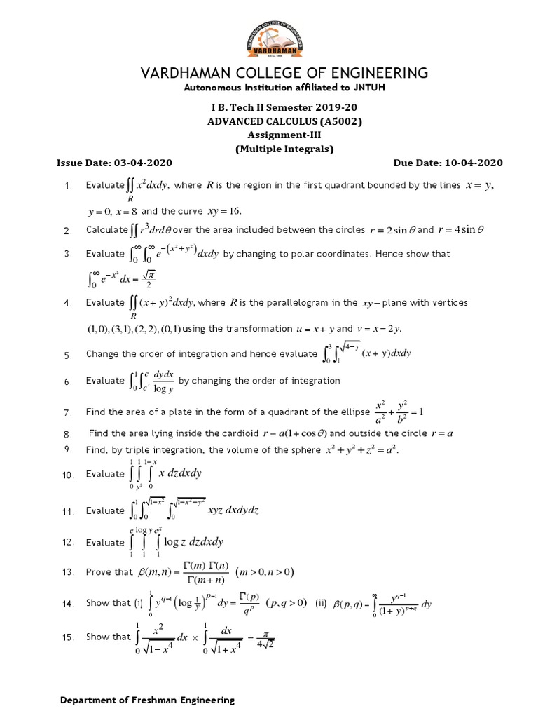 Acs Assignment Iii Pdf Area Integral
