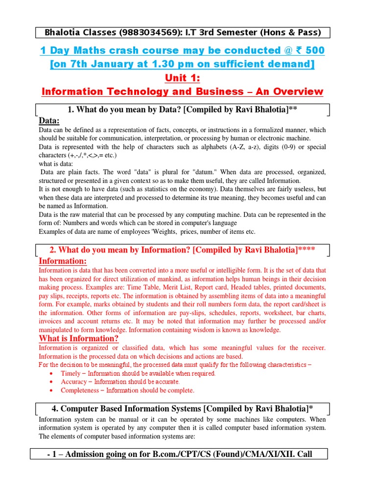 IT 3rd Semester Overview and Notes | PDF | Outsourcing | Databases