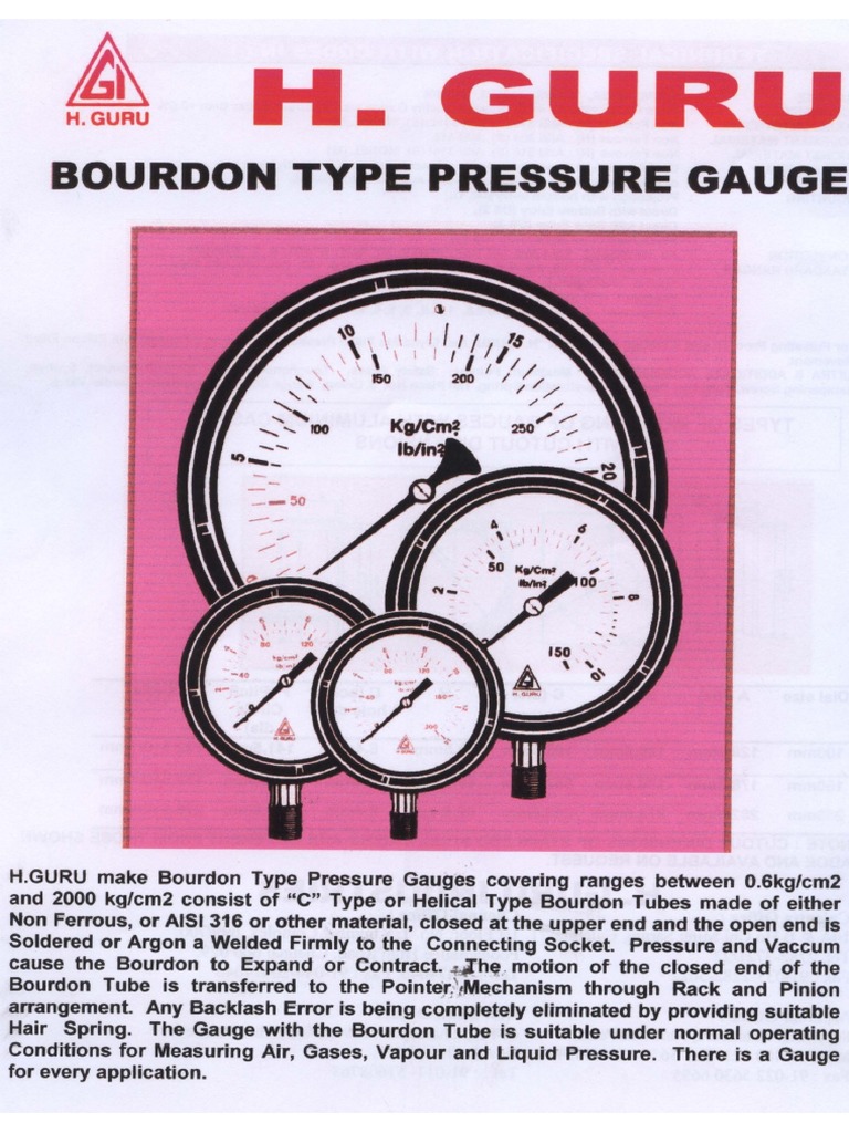 Bourdon Pressure Gauges PDF PDF Equipment Tools
