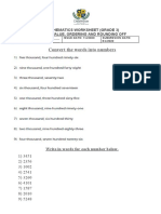 Convert The Words Into Numbers: Mathematics Worksheet (Grade 3) Place Value, Ordering and Rounding Off